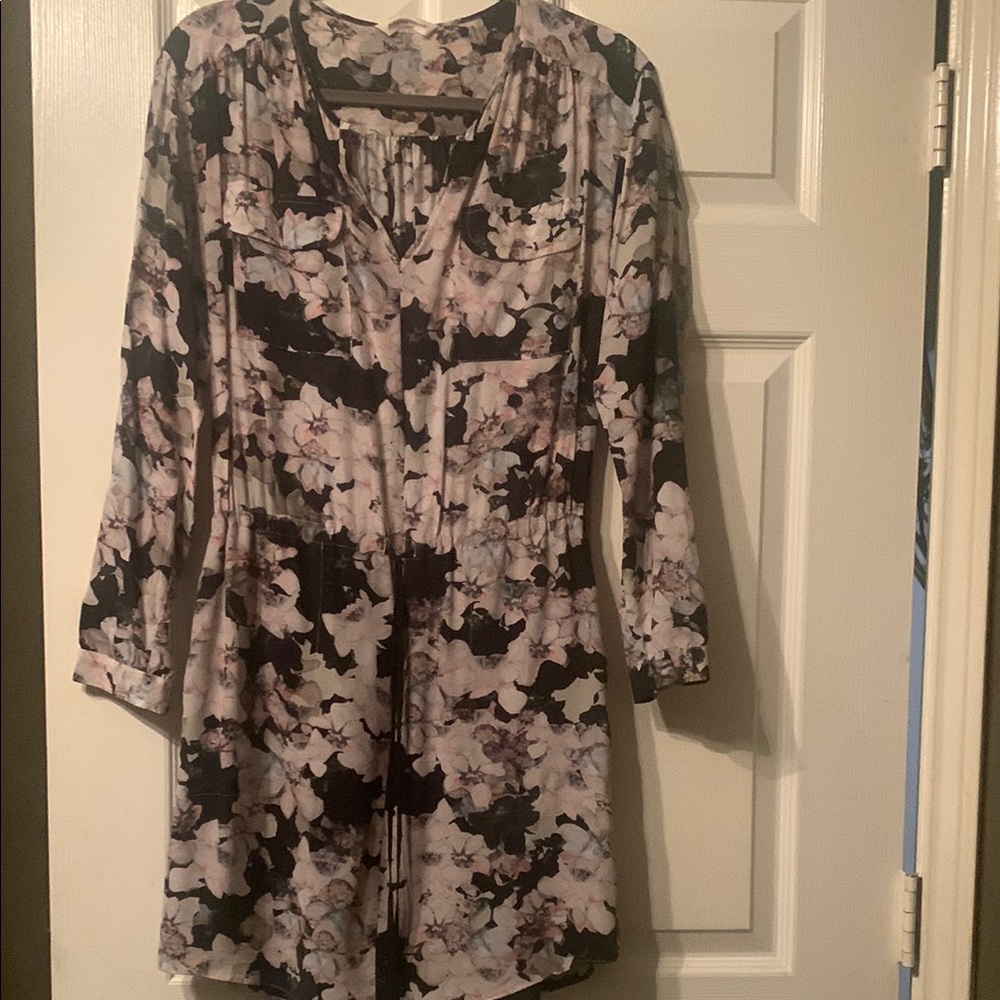 Rebecca Taylor Pink and Gray Long Sleeve V-Neck Dress